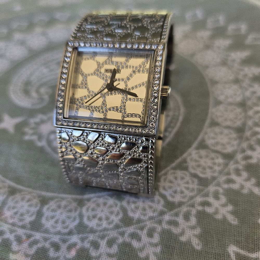 Guess Stainless Steel Women's Watch with Crocodile Print And Crystal Accents